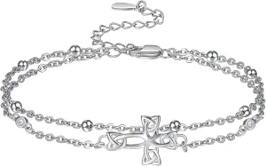 Palpitate 925 Sterling Silver Ankle Bracelet Multilayer Anklets for Women Star, Cross, Infinity, Butterfly Layered Anklet Jewelry