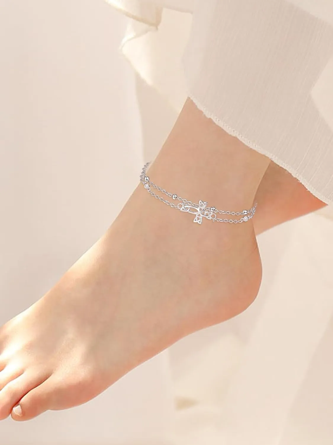 Palpitate 925 Sterling Silver Ankle Bracelet Multilayer Anklets for Women Star, Cross, Infinity, Butterfly Layered Anklet Jewelry