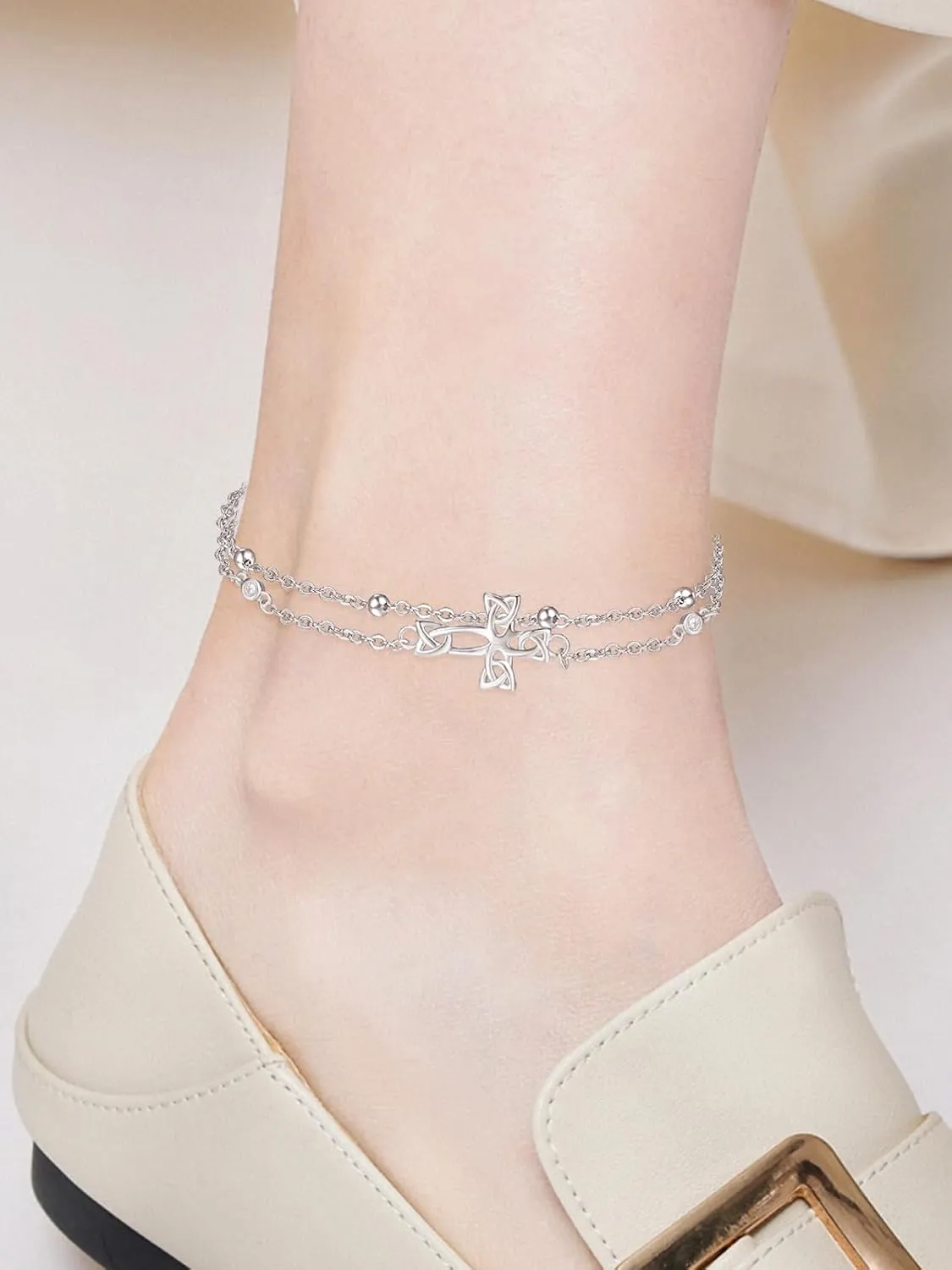 Palpitate 925 Sterling Silver Ankle Bracelet Multilayer Anklets for Women Star, Cross, Infinity, Butterfly Layered Anklet Jewelry