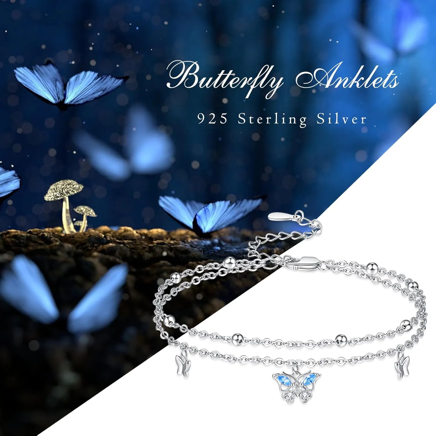 Palpitate Sterling Silver Butterfly Anklet & Ankle Bracelet for Women