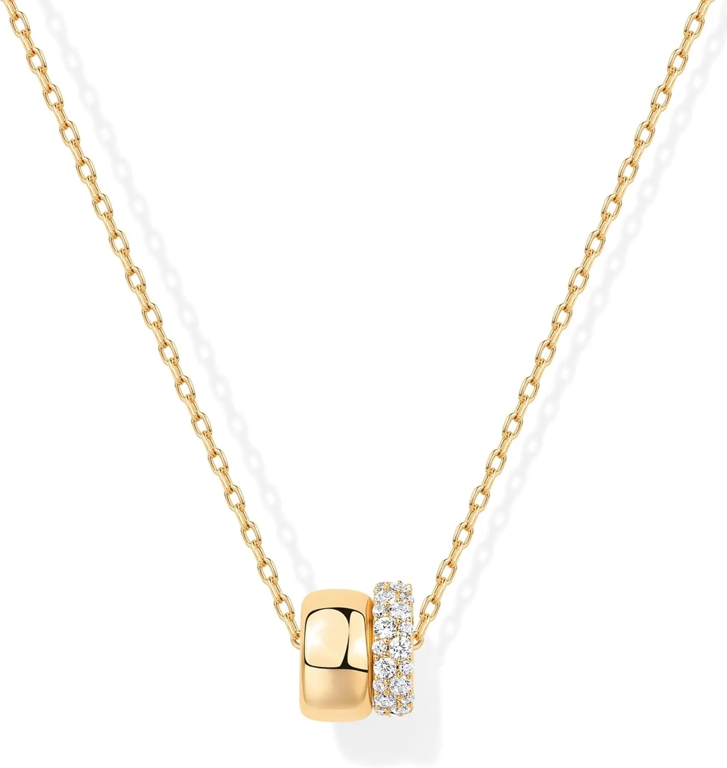 PAVOI 14K Gold Plated Cubic Zirconia Rondelle Pendant Necklace for Women | Two-Toned Dainty CZ Necklaces