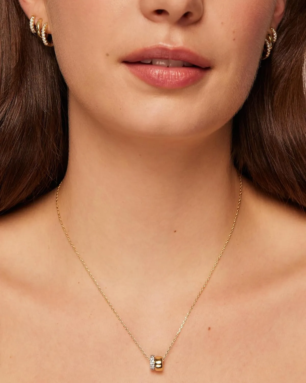 PAVOI 14K Gold Plated Cubic Zirconia Rondelle Pendant Necklace for Women | Two-Toned Dainty CZ Necklaces