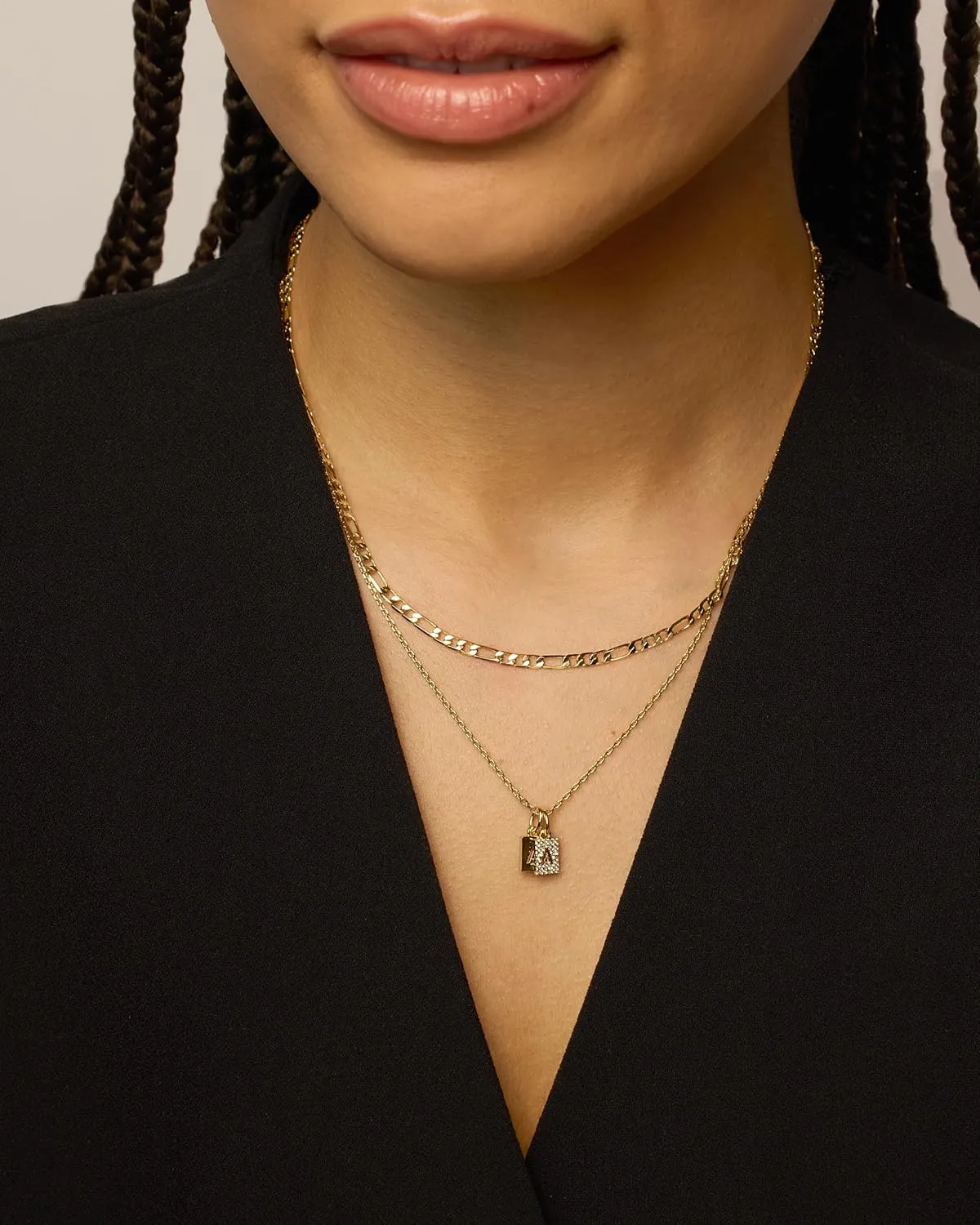 PAVOI 14K Gold Plated Initial Letter Double Dog Tag Pendant Necklace | Dainty Cubic Zirconia Letter Tag Round Box Chain Necklaces for Women