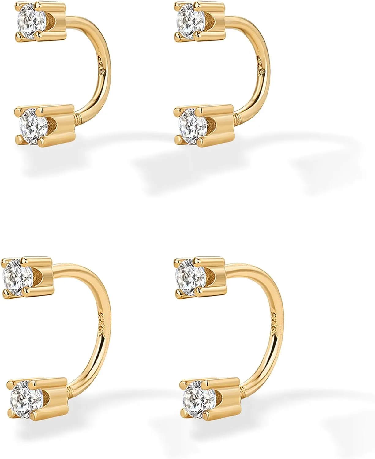 PAVOI 14K Gold Plated Sterling Silver Posts Double Half Huggie Earring Jacket Pack for Women - Gold Statement Loop Hoop Earring Set - Heart Ball Cubic Zirconia Screwback Studs