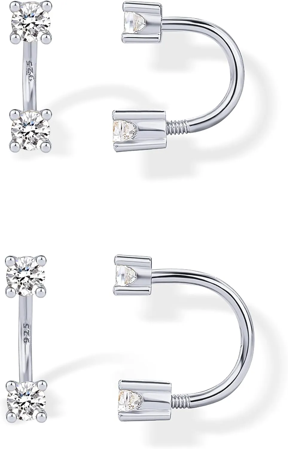 PAVOI 14K Gold Plated Sterling Silver Posts Double Half Huggie Earring Jacket Pack for Women - Gold Statement Loop Hoop Earring Set - Heart Ball Cubic Zirconia Screwback Studs