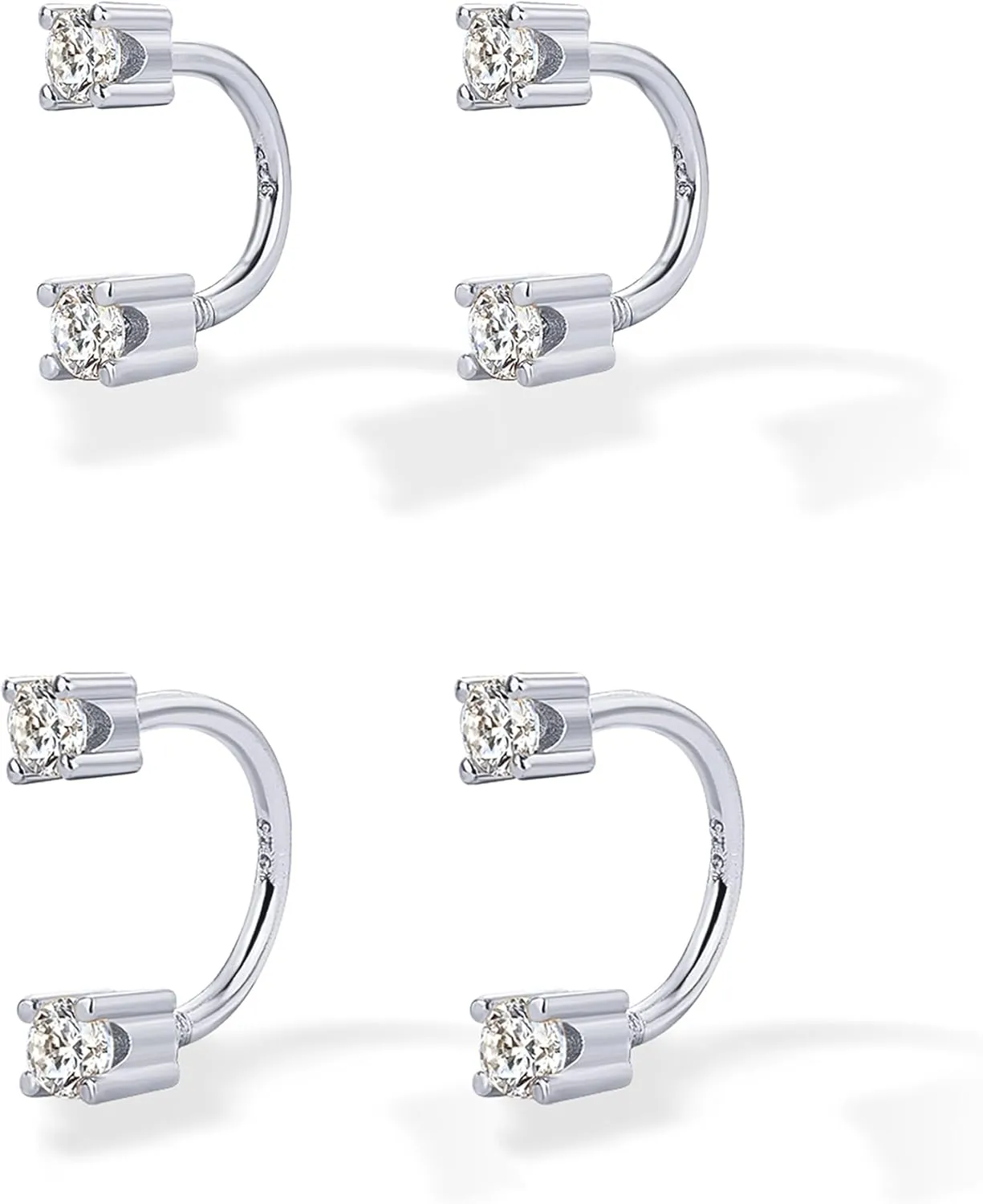PAVOI 14K Gold Plated Sterling Silver Posts Double Half Huggie Earring Jacket Pack for Women - Gold Statement Loop Hoop Earring Set - Heart Ball Cubic Zirconia Screwback Studs