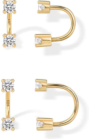 PAVOI 14K Gold Plated Sterling Silver Posts Double Half Huggie Earring Jacket Pack for Women - Gold Statement Loop Hoop Earring Set - Heart Ball Cubic Zirconia Screwback Studs