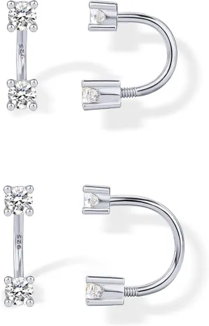 PAVOI 14K Gold Plated Sterling Silver Posts Double Half Huggie Earring Jacket Pack for Women - Gold Statement Loop Hoop Earring Set - Heart Ball Cubic Zirconia Screwback Studs