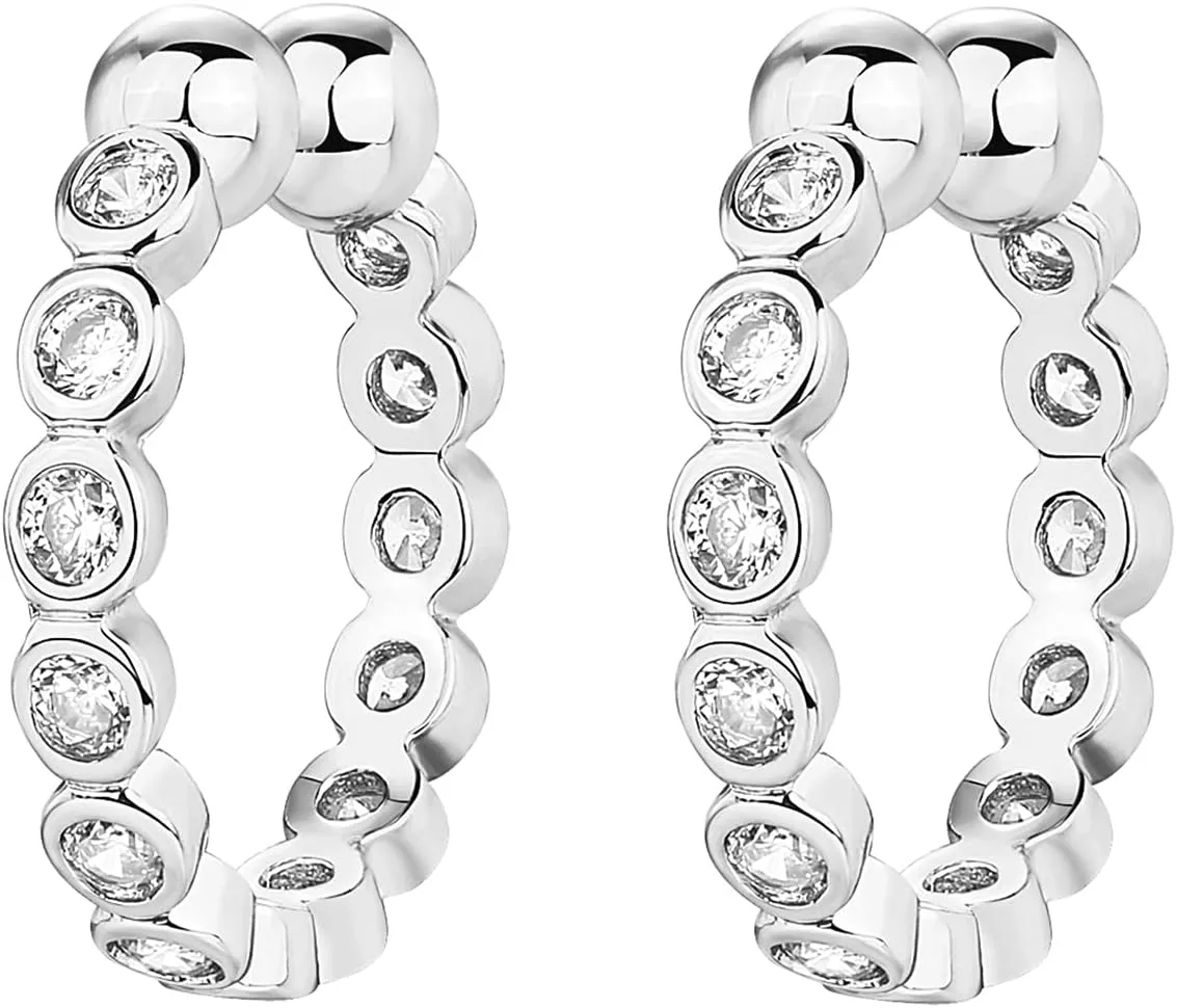 PAVOI 925 Sterling Silver 14K Gold Plated Cubic Zirconia Sparkling Round Huggie Ear Cuff Gold Earrings for Women | Clip On Cartilage