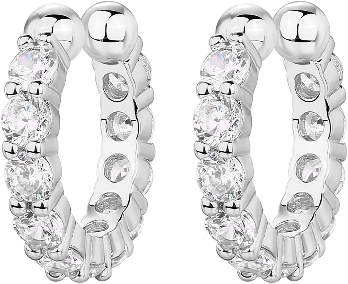PAVOI 925 Sterling Silver 14K Gold Plated Cubic Zirconia Sparkling Round Huggie Ear Cuff Gold Earrings for Women | Clip On Cartilage