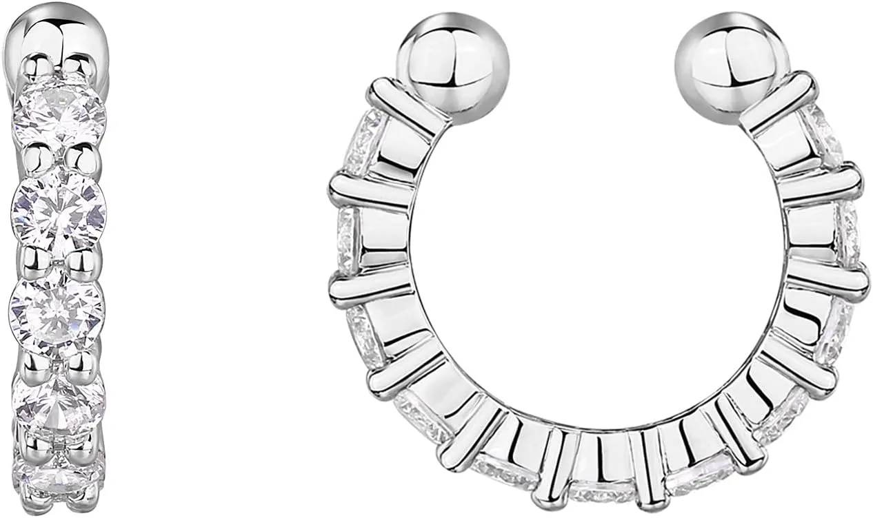 PAVOI 925 Sterling Silver 14K Gold Plated Cubic Zirconia Sparkling Round Huggie Ear Cuff Gold Earrings for Women | Clip On Cartilage