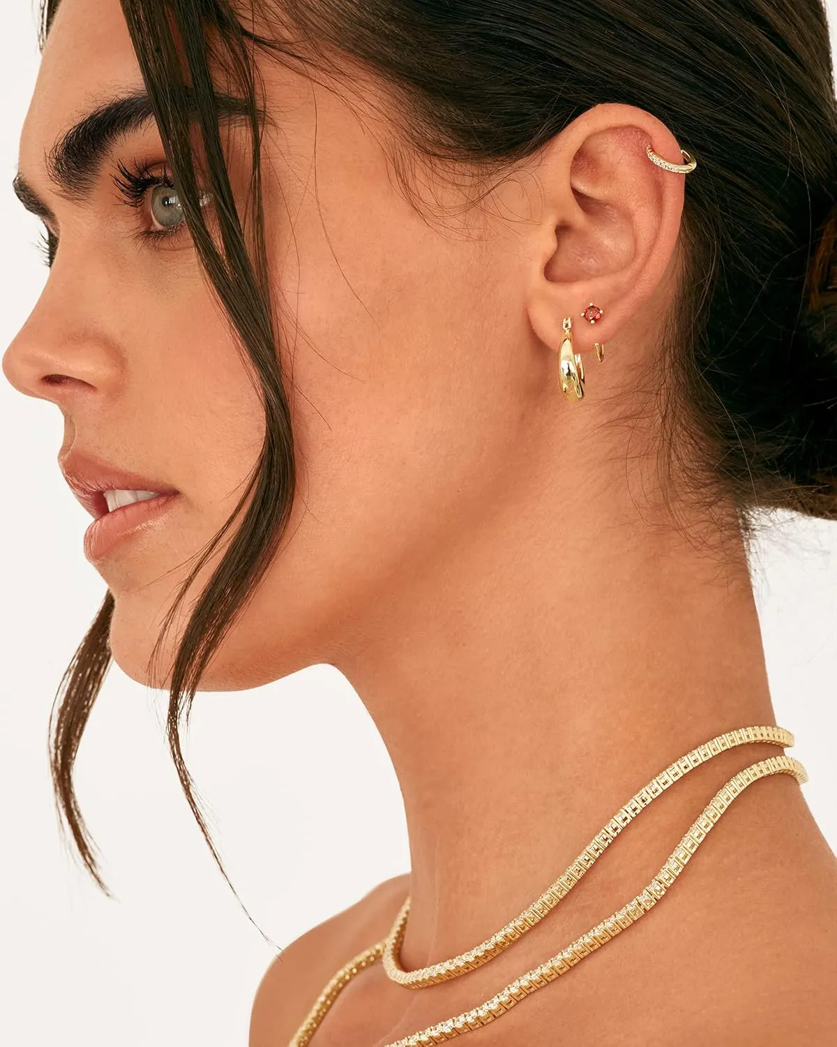 PAVOI 925 Sterling Silver 14K Gold Plated Cubic Zirconia Sparkling Round Huggie Ear Cuff Gold Earrings for Women | Clip On Cartilage