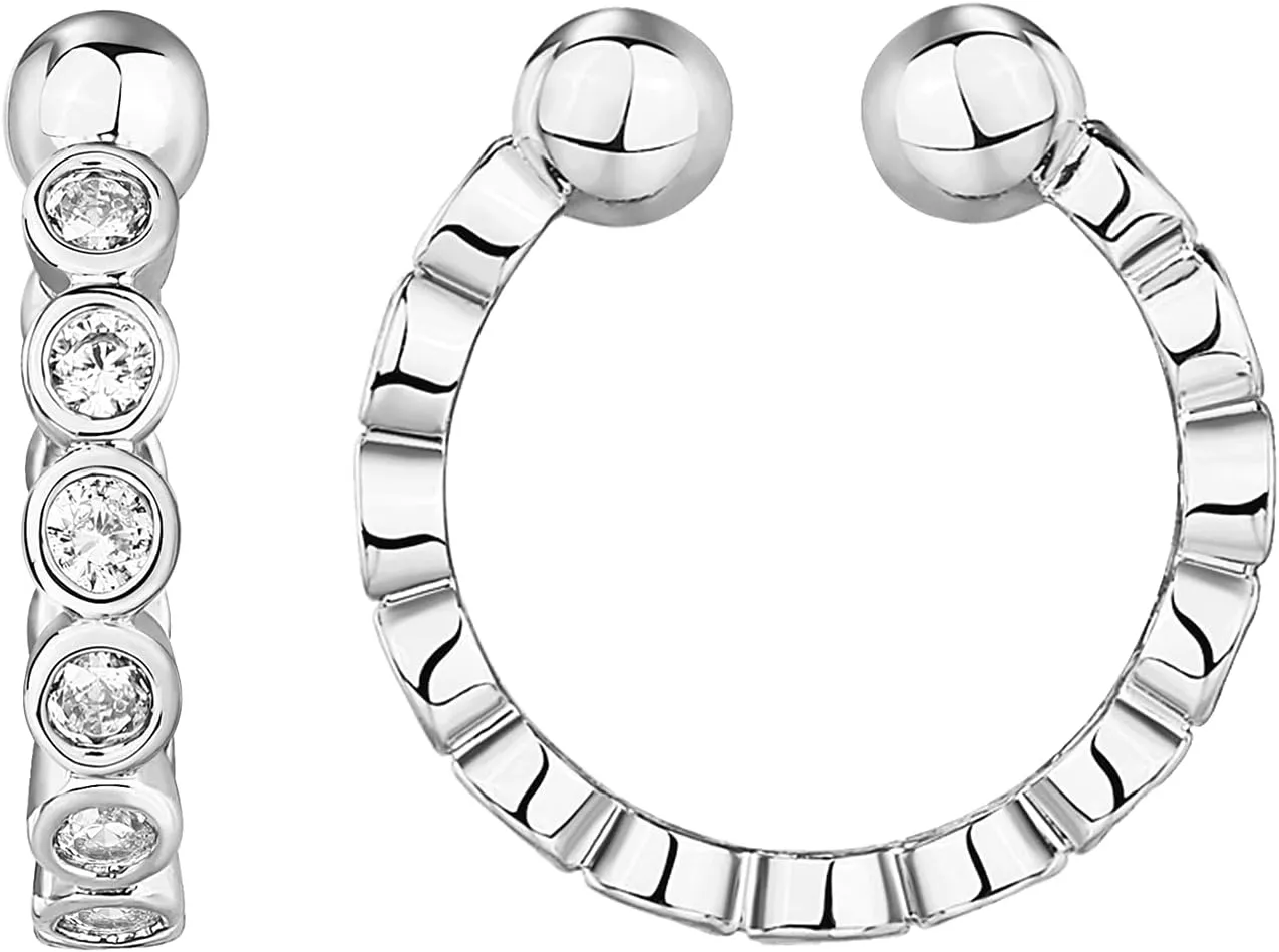 PAVOI 925 Sterling Silver 14K Gold Plated Cubic Zirconia Sparkling Round Huggie Ear Cuff Gold Earrings for Women | Clip On Cartilage