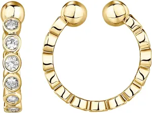 PAVOI 925 Sterling Silver 14K Gold Plated Cubic Zirconia Sparkling Round Huggie Ear Cuff Gold Earrings for Women | Clip On Cartilage