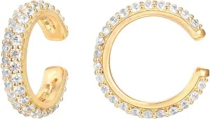 PAVOI 925 Sterling Silver 14K Gold Plated Cubic Zirconia Sparkling Round Huggie Ear Cuff Gold Earrings for Women | Clip On Cartilage