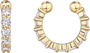 PAVOI 925 Sterling Silver 14K Gold Plated Cubic Zirconia Sparkling Round Huggie Ear Cuff Gold Earrings for Women | Clip On Cartilage