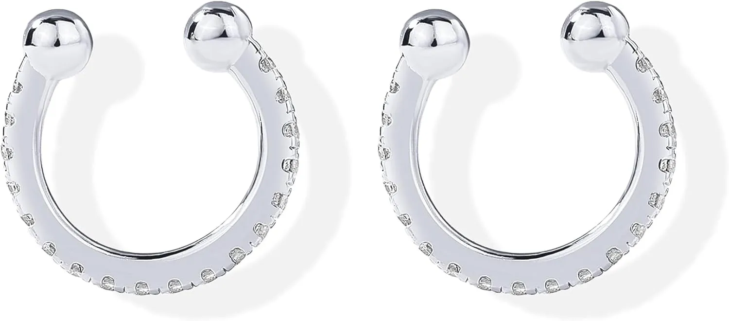 PAVOI 925 Sterling Silver 14K Gold Plated Cubic Zirconia Sparkling Round Huggie Ear Cuff Gold Earrings for Women | Clip On Cartilage