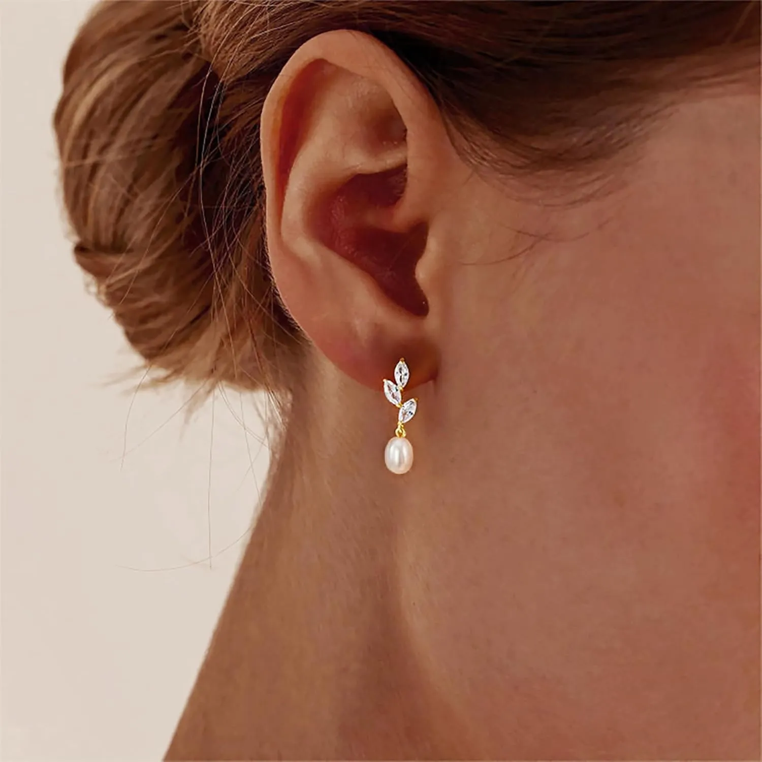 Pearl Earrings for Women - Dainty Gold Dangle Drop Earrings, 14k Gold Plated Cute Bow Design, Hypoallergenic Pearl Studs, Wedding Jewelry Gifts