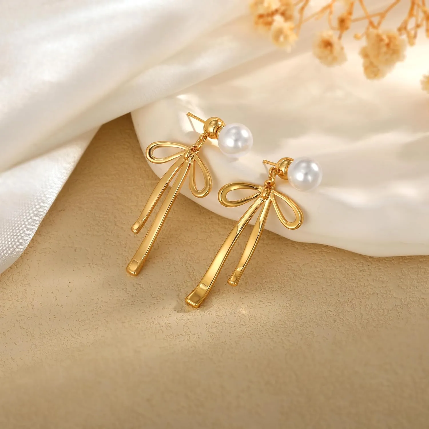 Pearl Earrings for Women Gold Hoop Earrings for Women Trendy 14K Gold Plated/Silver Bow Pearl Huggie Earring Hoops Twist Rope Bow Stud Pearl Dangle Cubic Zirconia Earrings Jewelry Gifts for Women