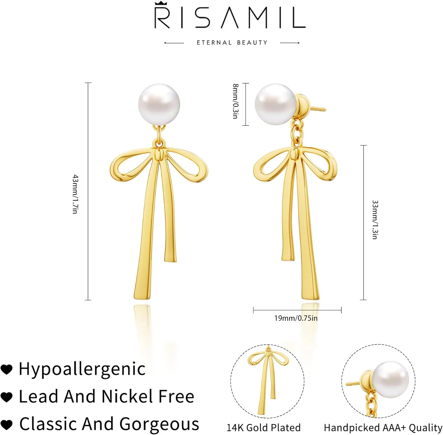 Pearl Earrings for Women Gold Hoop Earrings for Women Trendy 14K Gold Plated/Silver Bow Pearl Huggie Earring Hoops Twist Rope Bow Stud Pearl Dangle Cubic Zirconia Earrings Jewelry Gifts for Women