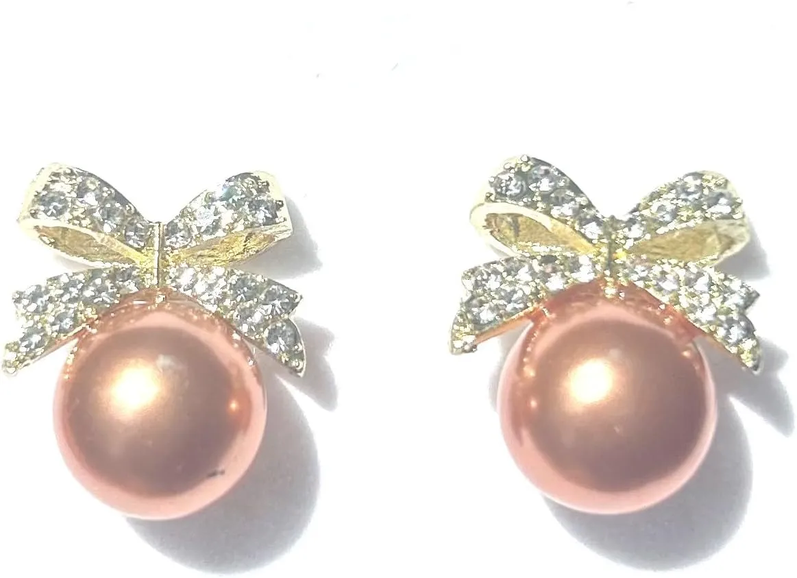 Pearl Stud Earrings for Women Jewelry Bowknot Rhinestone Drop Earrings Gold