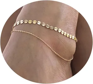 Pencros Dainty Layered Anklet,14K Gold Filled Cute Beads Satellite Chain Heart Boho Adjustable Anklets for Women