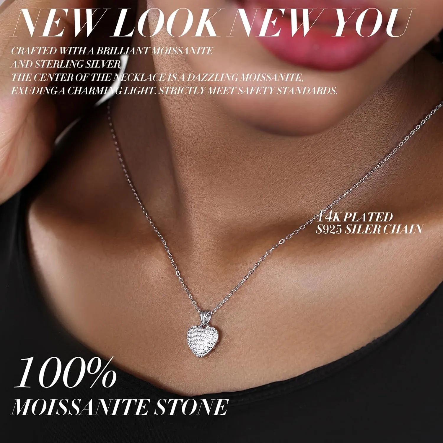 Pendant Necklaces for Women 925 Sterling Silver with Moissanite & Genuine Jewelry, Lucky Clover, Butterfly, Pink Crystal Heart Design, 14K White Gold Plated Nacklace, Mom Wife Women's Birthday Gifts