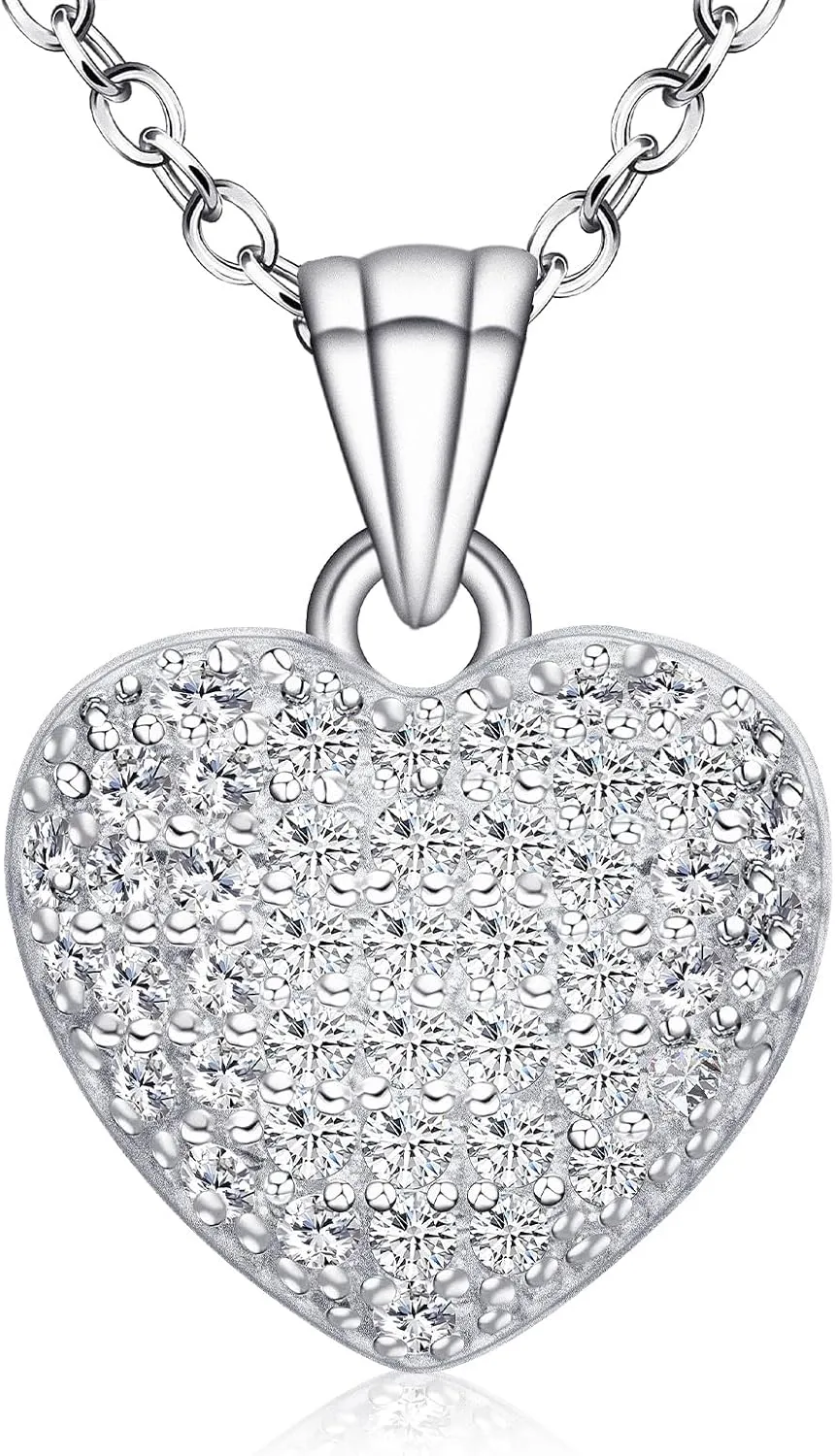 Pendant Necklaces for Women 925 Sterling Silver with Moissanite & Genuine Jewelry, Lucky Clover, Butterfly, Pink Crystal Heart Design, 14K White Gold Plated Nacklace, Mom Wife Women's Birthday Gifts