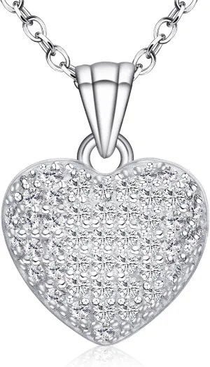 Pendant Necklaces for Women 925 Sterling Silver with Moissanite & Genuine Jewelry, Lucky Clover, Butterfly, Pink Crystal Heart Design, 14K White Gold Plated Nacklace, Mom Wife Women's Birthday Gifts