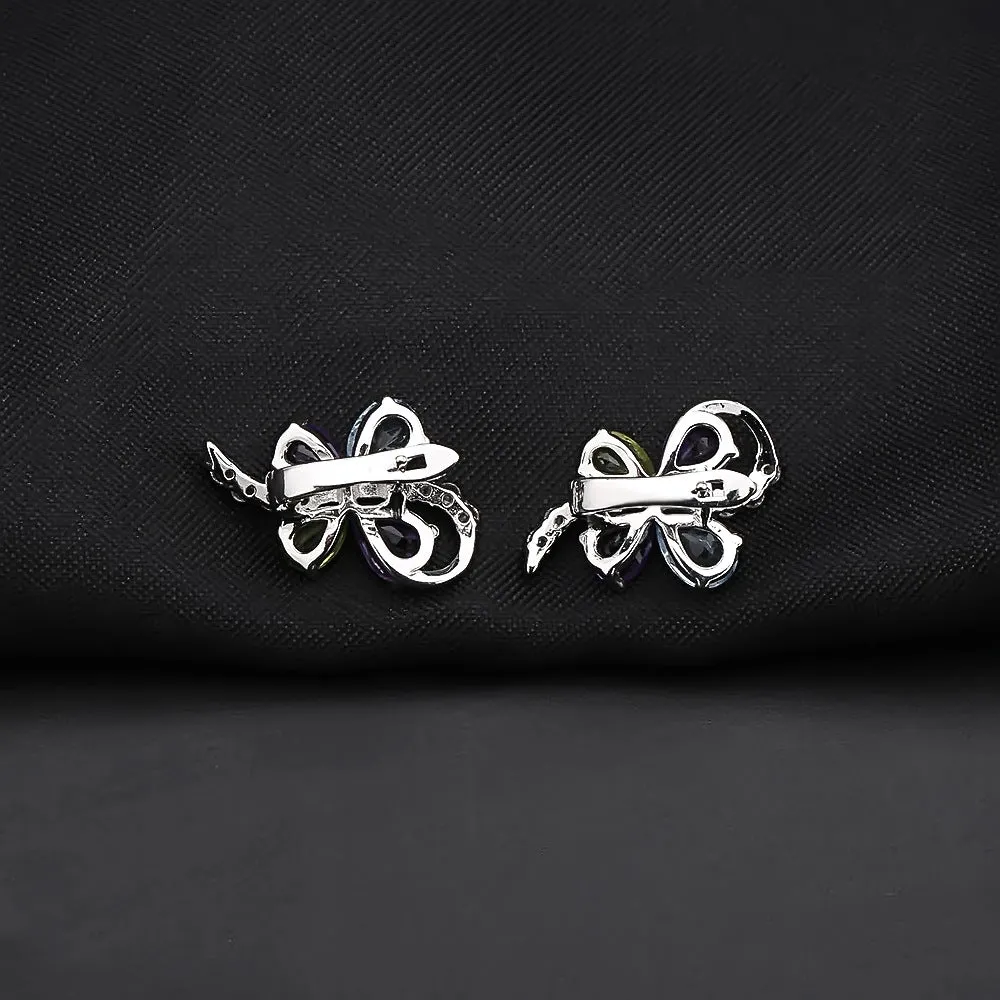 Personality Light Luxury Design Inlaid Natural Gemstones Premium Butterfly Shape Silver Studs Earrings for Women