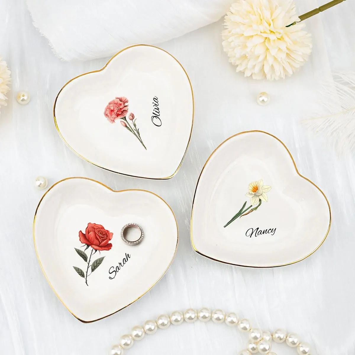 Personalized Jewelry Dish Best Friend Birthday Gifts - Ceramic Trinket Tray Heart Shape Customized Friendship Gift for Women Friends Bridesmaid Wedding Gifts