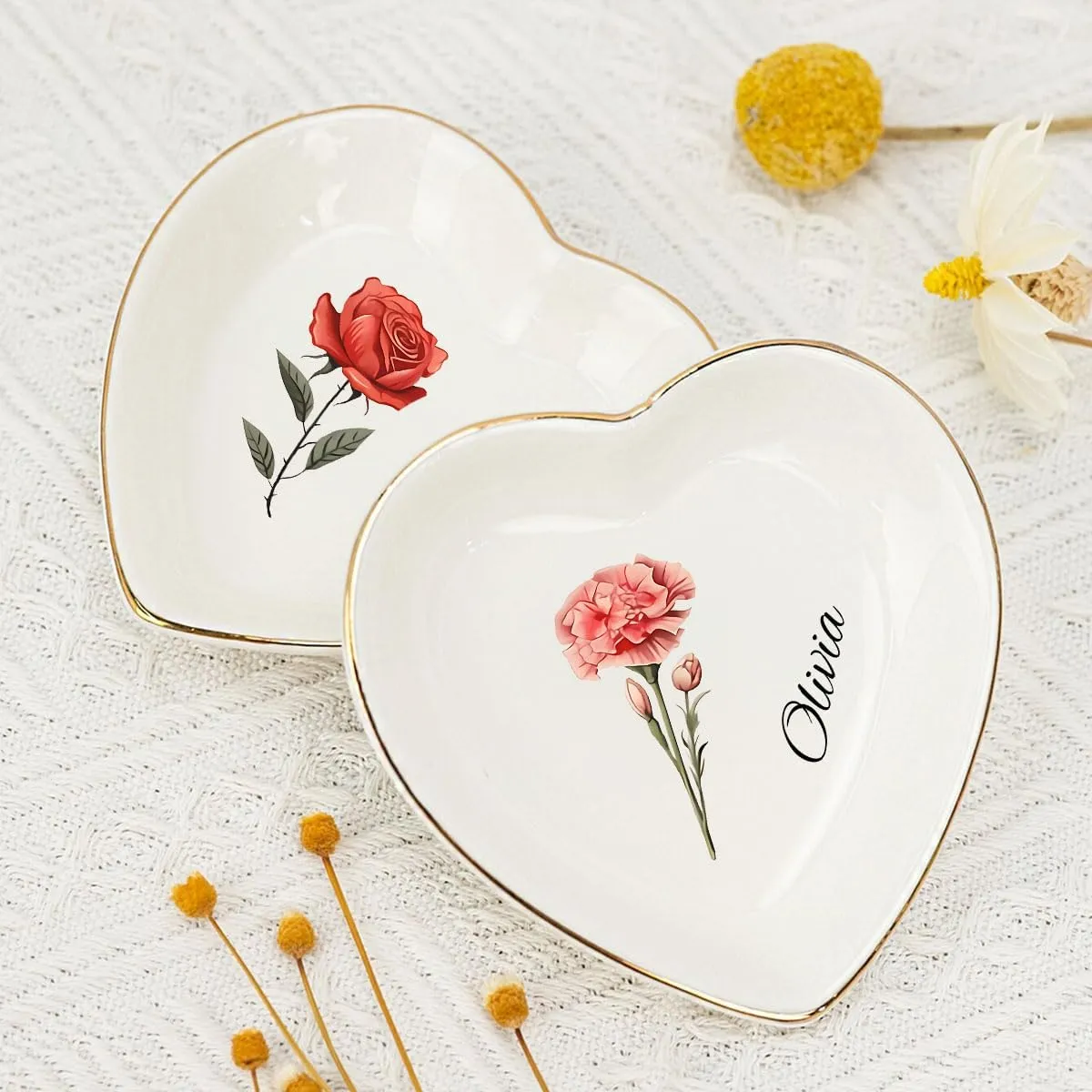 Personalized Jewelry Dish Best Friend Birthday Gifts - Ceramic Trinket Tray Heart Shape Customized Friendship Gift for Women Friends Bridesmaid Wedding Gifts