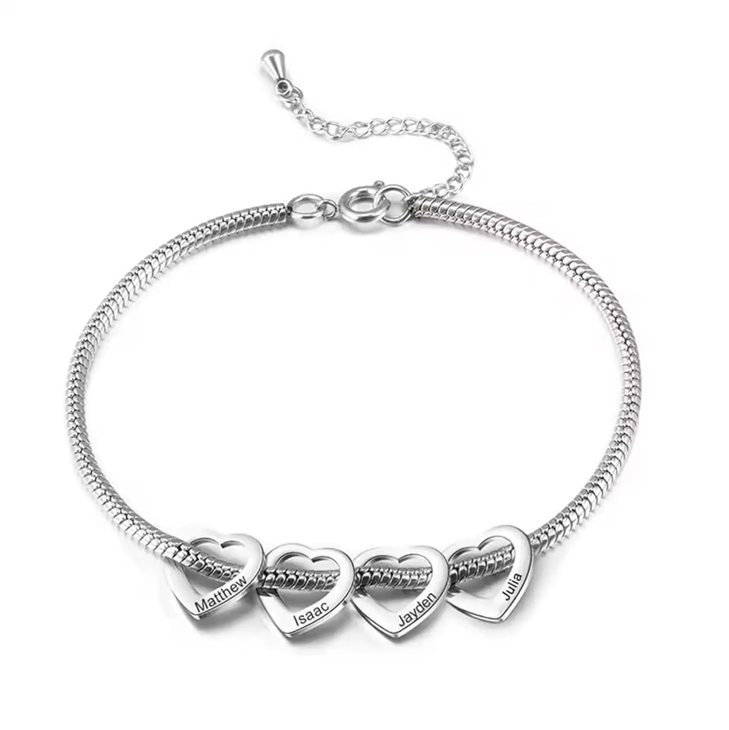 Personalized Mom Bracelet - Mother Bracelet - Engraved Mom Heart Bracelet with Kids Name - Mother's Day Gift - Mom Birthday Gifts - Personalized Mother Jewelry - Kid Heart Pendant Bracelet with Names