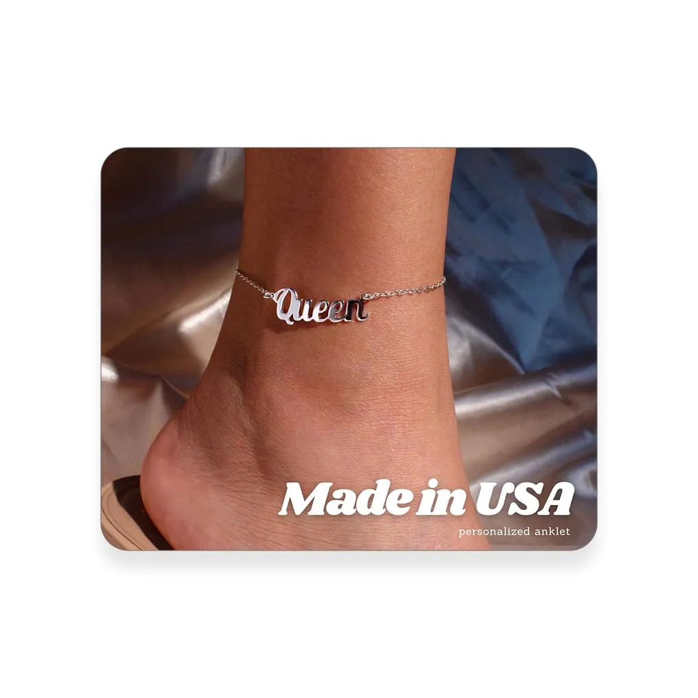 Personalized Name Anklet 925 Sterling Silver - Initial Anklet for Women, Custom Name Anklets, Elegant Guilloche Design Anklet, Unique Gift for Her, Premium Quality Jewelry Accessory