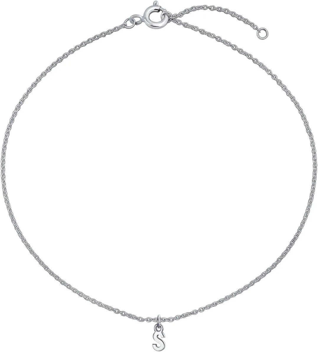 Personalized Tiny Minimalist Simple Dainty Name Dangle ABC Block Letter Ankle Bracelet Round Disc Alphabet A-Z Initial Anklet For Teen Women .925 Sterling Silver Adjustable 9-10 Inch