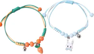 Pingyongchang 2Pcs Cute Funny Rabbit Carrot Bracelets Colorful Beaded Luck String Rope Chain Braided Friendship Bracelet for Women