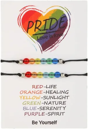 Pingyongchang 2Pcs Rainbow Pride Bracelet Handmade Beaded Pride Merch Braided String Bracelets Colorful Love Heart Bracelet for Women Men Friendship Couple Bracelets Pride Accessories Gift