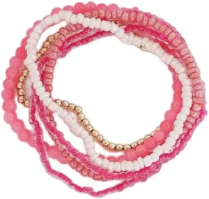 Pingyongchang Rice Beads Crystal Fringe Bracelet for Women Boho Colorful Handmade Stackable Bead Bracelets Set Multicolor Seed Layered Stretch Bracelets for Women Party Gift Jewelry