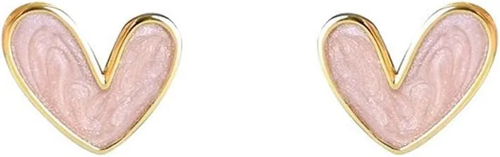 Pink Heart Love Small Stud Earrings for Women Cute Sterling Silver Post Gold Plated Enamel Hearted Shaped Hypoallergenic Minimalist Trendy Tiny Studs Fashion Y2K Jewelry