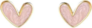 Pink Heart Love Small Stud Earrings for Women Cute Sterling Silver Post Gold Plated Enamel Hearted Shaped Hypoallergenic Minimalist Trendy Tiny Studs Fashion Y2K Jewelry