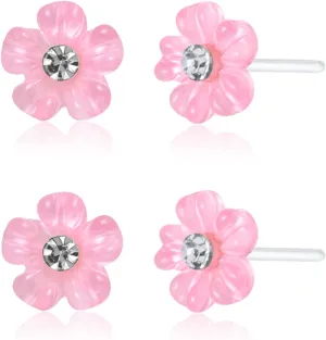 Plastic Earrings, KMEOSCH 2 Pairs of Hypoallergenic Small Cute Flower Plastic Post Earrings Studs for Sensitive Ears - Keep Piercing Hole Open and Help Heal New Piercings