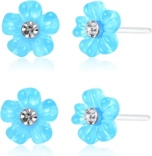 Plastic Earrings, KMEOSCH 2 Pairs of Hypoallergenic Small Cute Flower Plastic Post Earrings Studs for Sensitive Ears - Keep Piercing Hole Open and Help Heal New Piercings