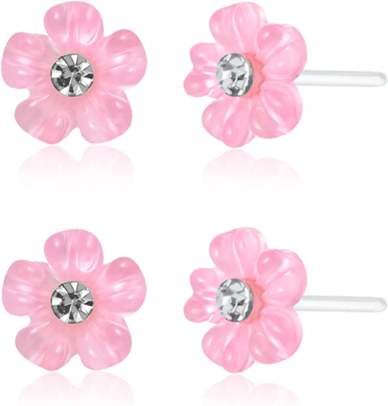 Plastic Earrings, KMEOSCH 2 Pairs of Hypoallergenic Small Cute Flower Plastic Post Earrings Studs for Sensitive Ears - Keep Piercing Hole Open and Help Heal New Piercings