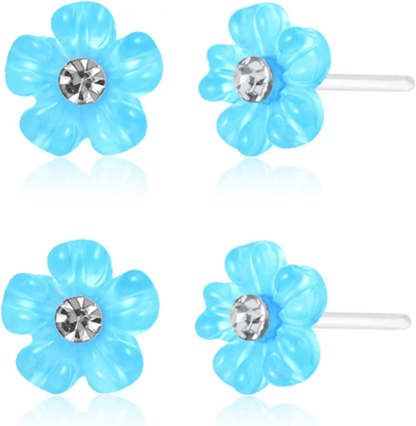 Plastic Earrings, KMEOSCH 2 Pairs of Hypoallergenic Small Cute Flower Plastic Post Earrings Studs for Sensitive Ears - Keep Piercing Hole Open and Help Heal New Piercings