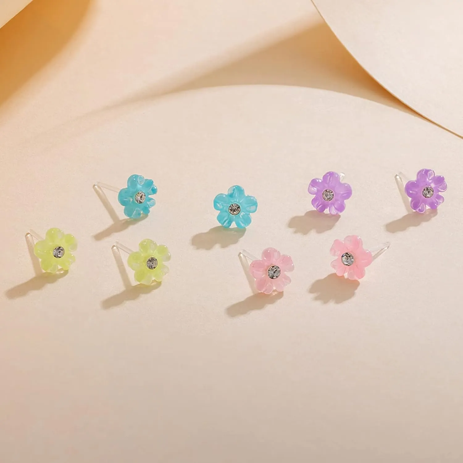 Plastic Earrings, KMEOSCH 2 Pairs of Hypoallergenic Small Cute Flower Plastic Post Earrings Studs for Sensitive Ears - Keep Piercing Hole Open and Help Heal New Piercings