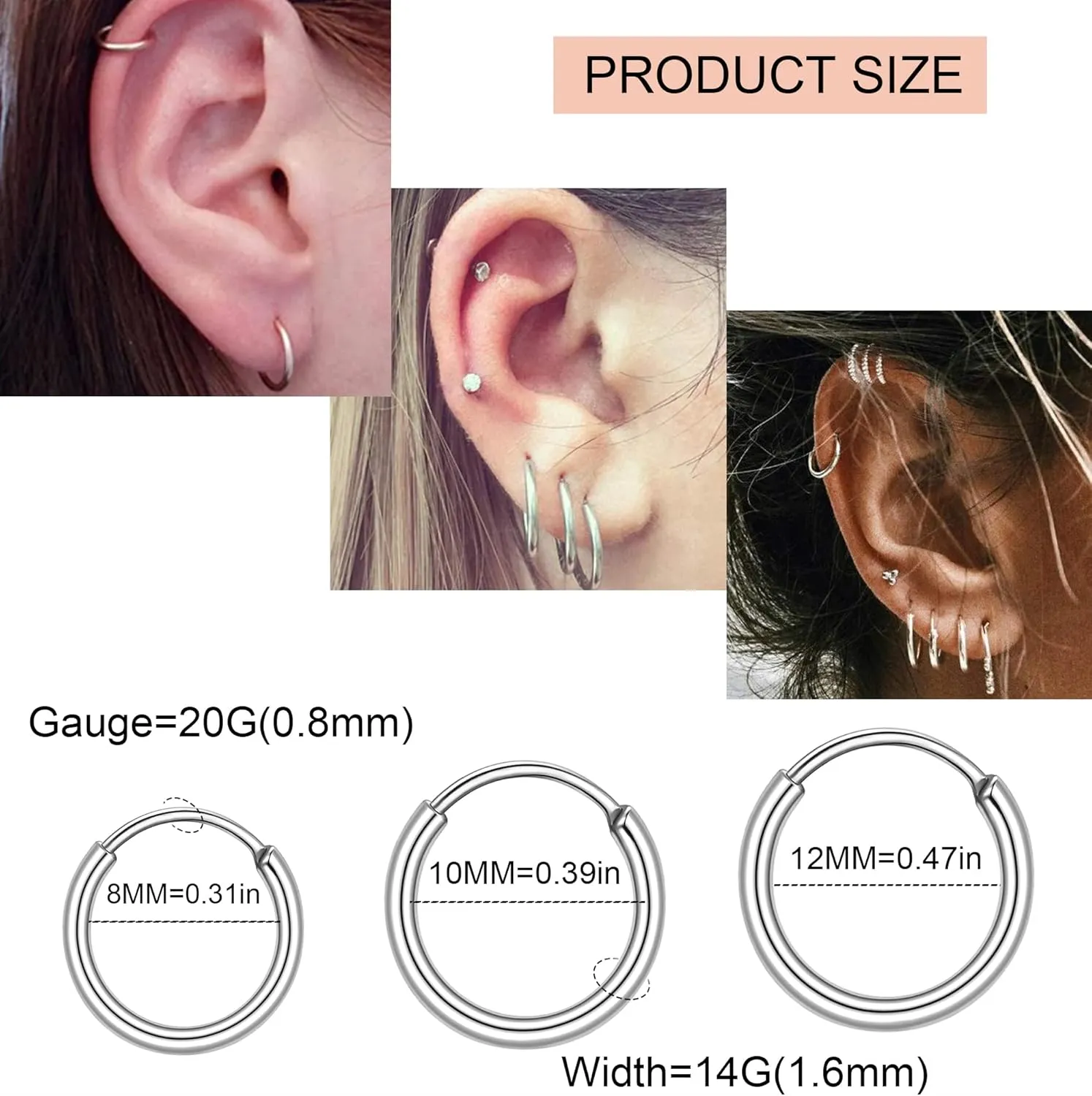 PLOMFOV 20G Stainless Steel Stud Earrings for Women Men CZ Heart Star Moon Flat Back Earrings Cartilage Earrings Stud Hoops Helix Tragus Daith Earrings Piercing Jewelry
