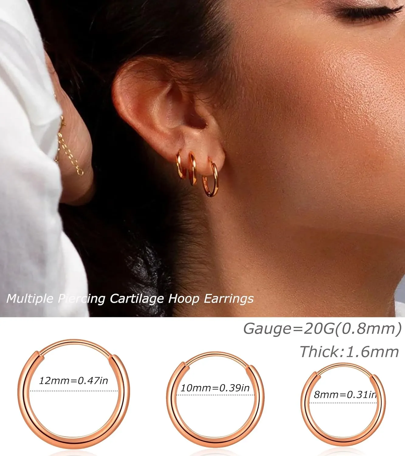 PLOMFOV Flat Back Earrings Gold Earrings for Women Men Stainless Steel Earrings Set CZ Heart Opal Surgical Steel Earrings Gold Studs 20G Cartilage Hoop Earrings Hypoallergenic for Sensitive Ears