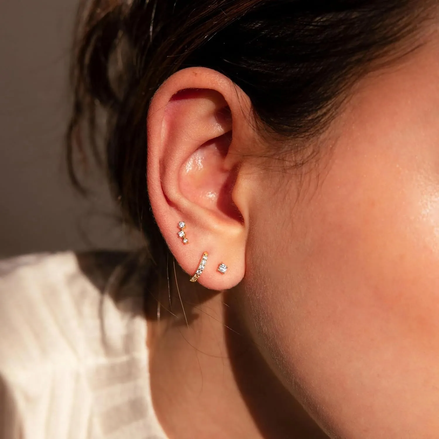 PLOMFOV Gold Flat Back Earrings | Hoop Cartilage Earring Sets for Multiple Piercing | 14K Gold Plated 20G Stud Earrings Stacks for Women | Cartilage Helix Tragus Piercing
