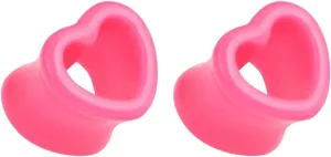Plug Earrings for Women Acrylic Ear Gauges Pink Heart Shape Ear Tunnels Ear Expander Body Piercing Jewelry, 2PCS, 4MM - 12MM