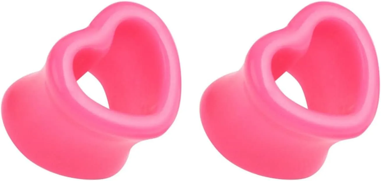 Plug Earrings for Women Acrylic Ear Gauges Pink Heart Shape Ear Tunnels Ear Expander Body Piercing Jewelry, 2PCS, 4MM - 12MM